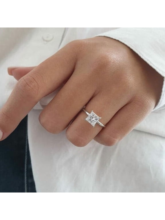 1CT Princess Cut Moissanite Solitaire Engagement Ring For Women, 10K White Gold