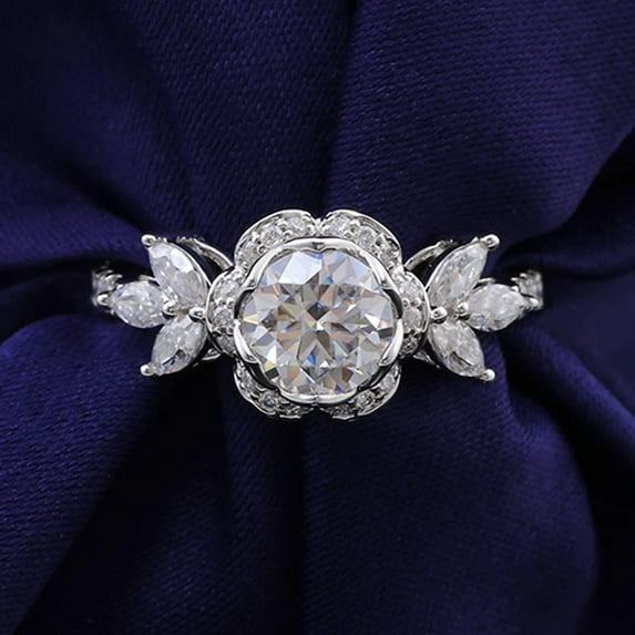 solitaire jewels 1CT Round Moissanite Art Deco Engagement Ring For Women, 14K Rose Gold