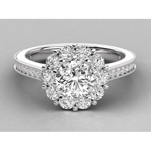 solitaire jewels 1CT Round Moissanite Halo Engagement Ring For Women, 14K White Gold Plating Over Silver, D Color VVS Clarity