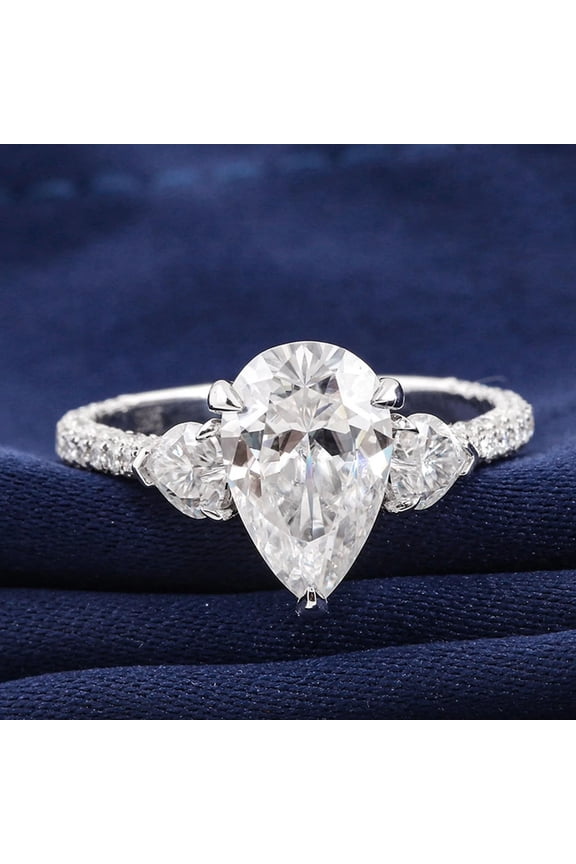2.25CT Art Deco Pear Moissanite Hidden Halo Engagement Ring For Women, 10K White Gold