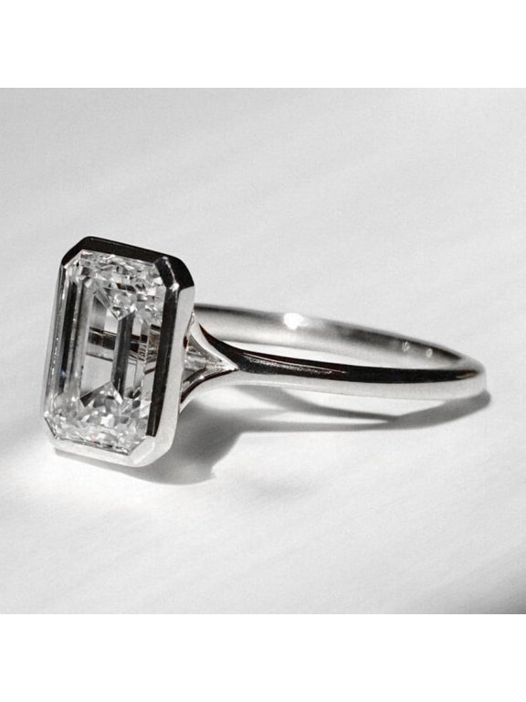 2.25CT Bezel Setting Emerald Moissanit Solitaire Engagement Ring For Women, 10K White Gold
