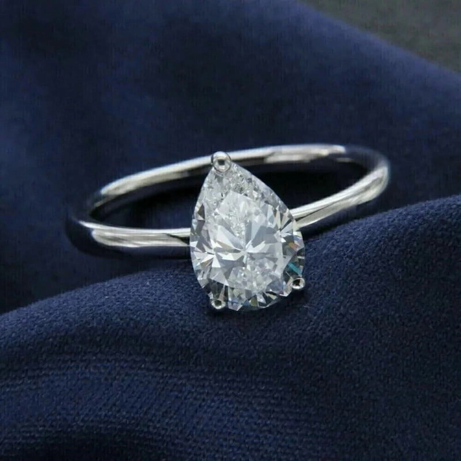 solitaire jewels 2.25CT Pear Moissanite Solitaire Engagement Ring For Women, 14K Yellow Gold
