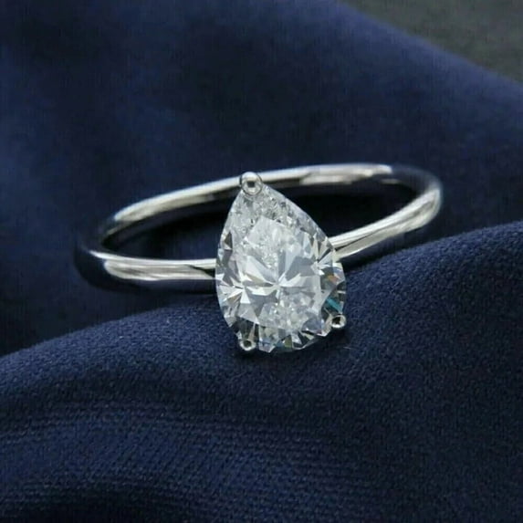 solitaire jewels 2.25CT Pear Moissanite Solitaire Engagement Ring For Women, 18K Yellow Gold