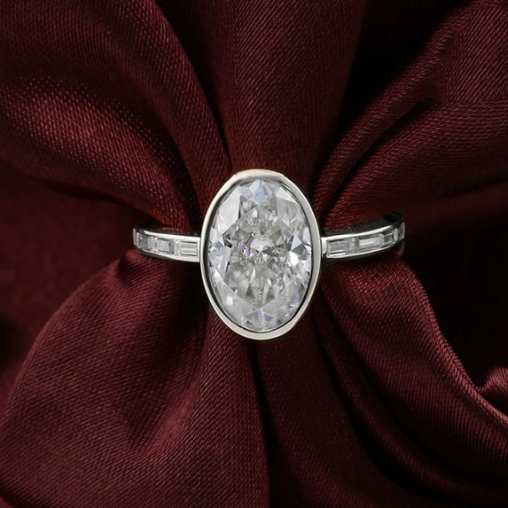 solitaire jewels 2.5CT Bezel Set Oval Moissanite Engagement Ring For Women, 18K White Gold