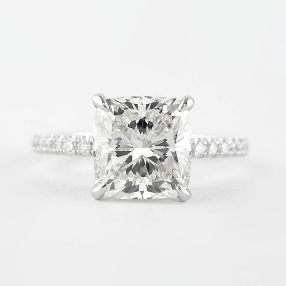solitaire jewels 2.5CT Cushion Moissanit Hidden Halo Engagement Ring For Women, 14K White Gold Plating Over Silver, D Color VVS Clarity