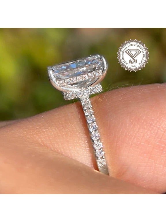 2.5CT IGI Certified Radiant Lab Grown Diamond Hidden Halo Engagement Ring For Women, 10K White Gold, EF Color VS Clarity