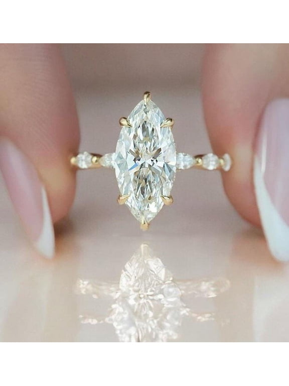 2.5CT Marquise Moissanite Hidden Halo Engagement Ring For Women, 10K Yellow Gold