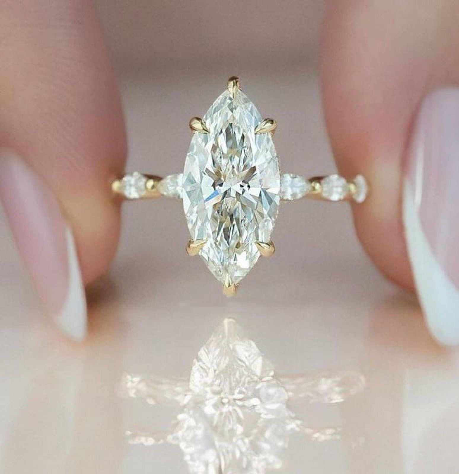 solitaire jewels 2.5CT Marquise Moissanite Hidden Halo Engagement Ring For Women, 14K Yellow Gold