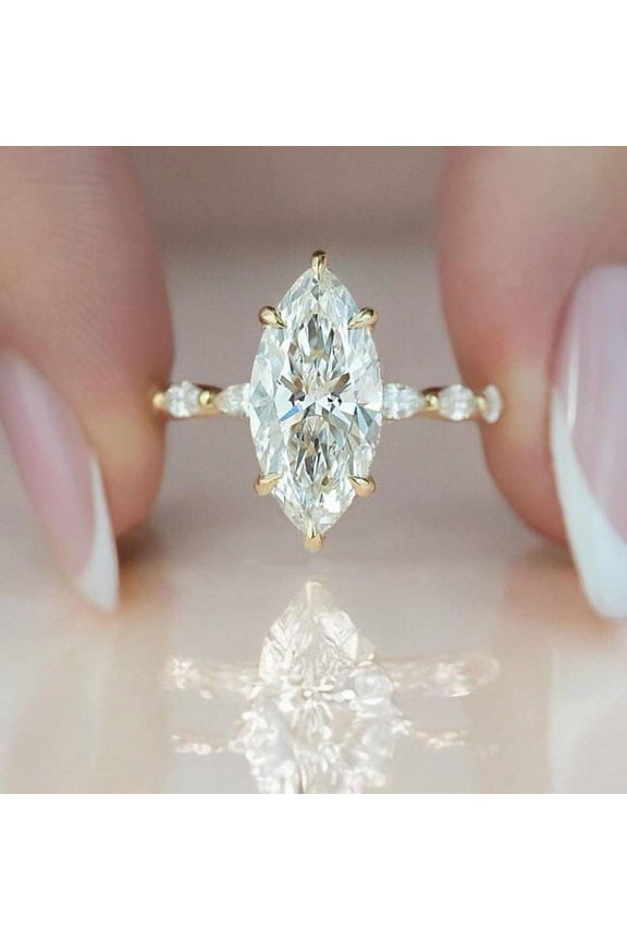 2.5CT Marquise Moissanite Hidden Halo Engagement Ring For Women, 14K Yellow Gold