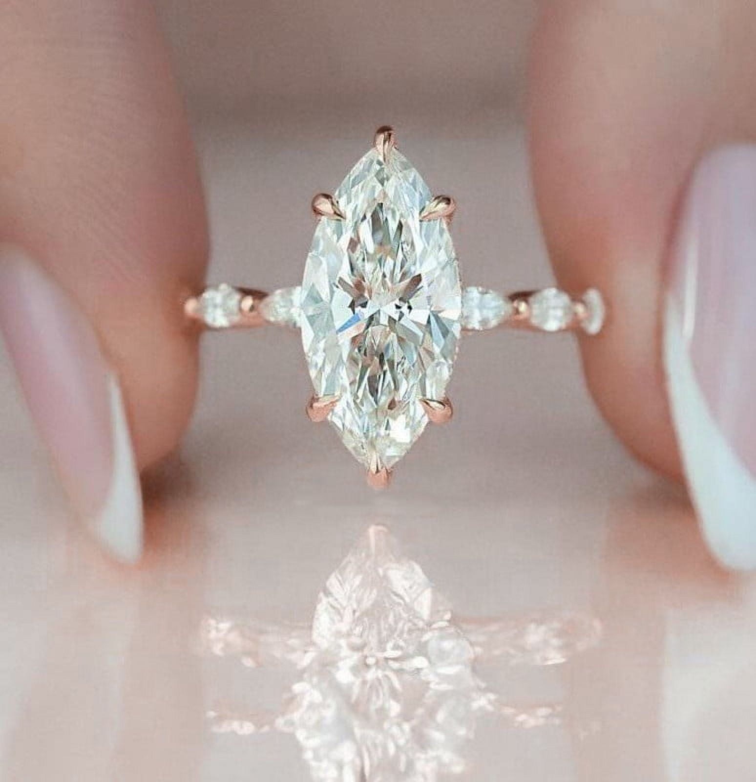 solitaire jewels 2.5CT Marquise Moissanite Hidden Halo Engagement Ring For Women, 18K Rose Gold