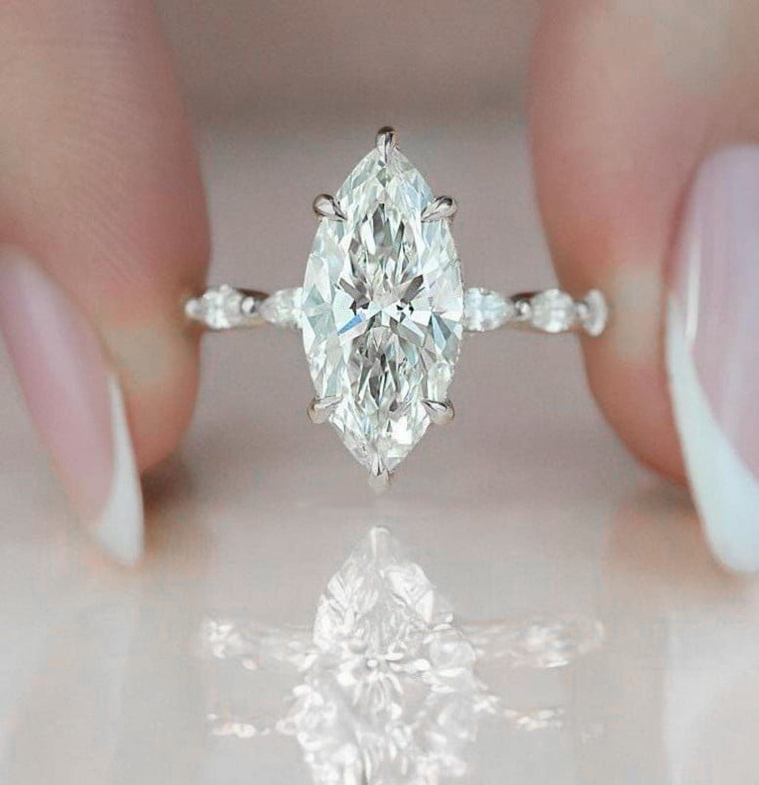 solitaire jewels 2.5CT Marquise Moissanite Hidden Halo Engagement Ring For Women, 18K White Gold