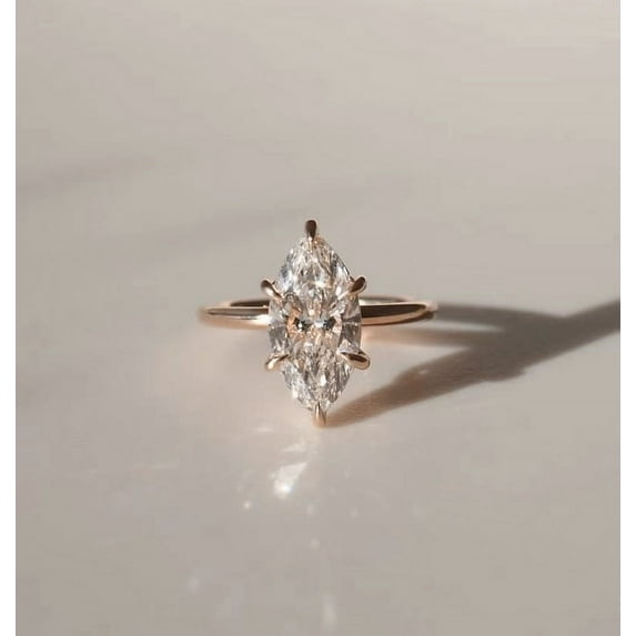 solitaire jewels 2.5CT Marquise Moissanite Solitaire Engagement Ring For Women, 10K Rose Gold