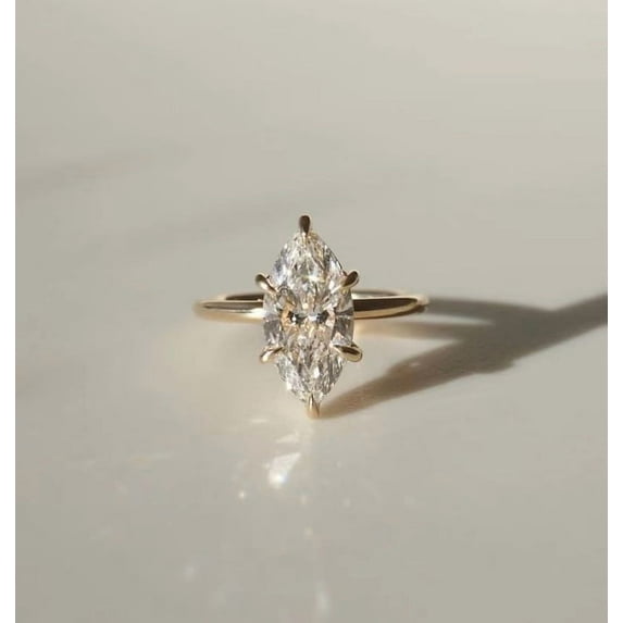 solitaire jewels 2.5CT Marquise Moissanite Solitaire Engagement Ring For Women, 14K Yellow Gold