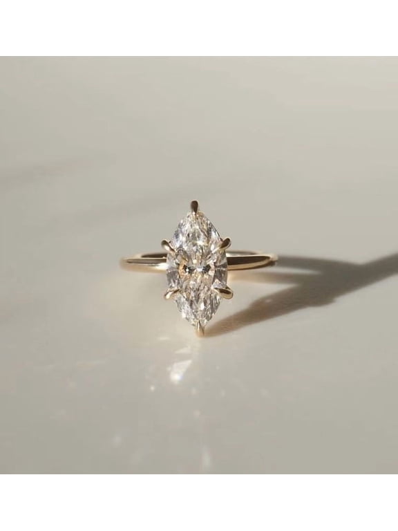 2.5CT Marquise Moissanite Solitaire Engagement Ring For Women, 14K Yellow Gold