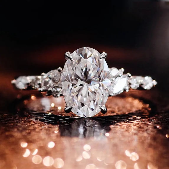 solitaire jewels 2.5CT Oval Moissanite Art Deco Engagement Ring For Women, 14K Yellow Gold