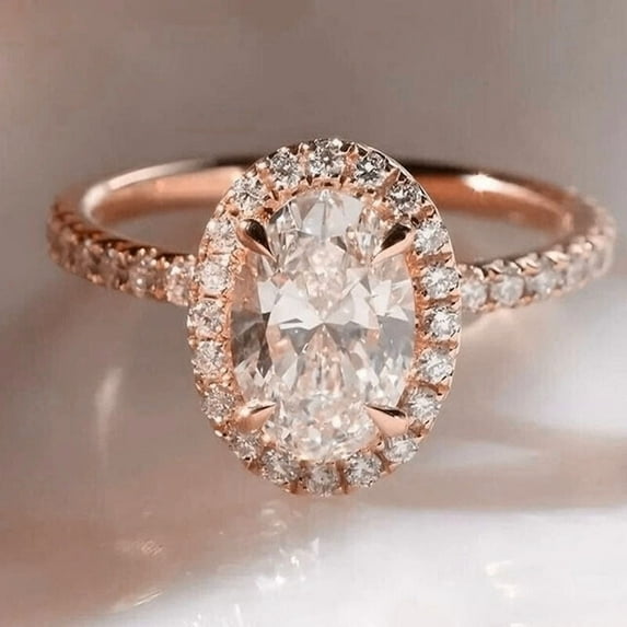 solitaire jewels 2.5CT Oval Moissanite Halo Engagement Ring For Women, 10K Rose Gold