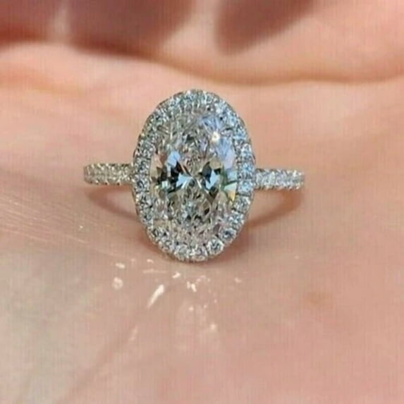 solitaire jewels 2.5CT Oval Moissanite Halo Engagement Ring For Women, 10K Rose Gold