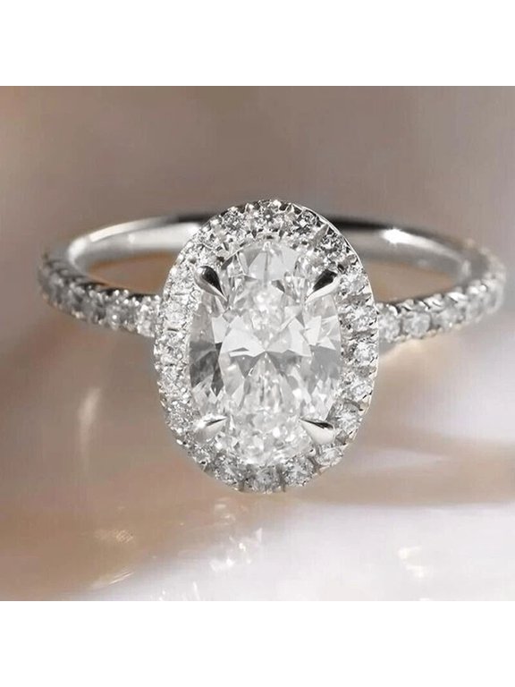 2.5CT Oval Moissanite Halo Engagement Ring For Women, 10K White Gold