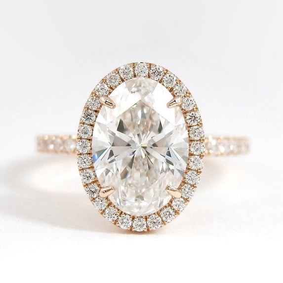solitaire jewels 2.5CT Oval Moissanite Halo Engagement Ring For Women, 14K Yellow Gold