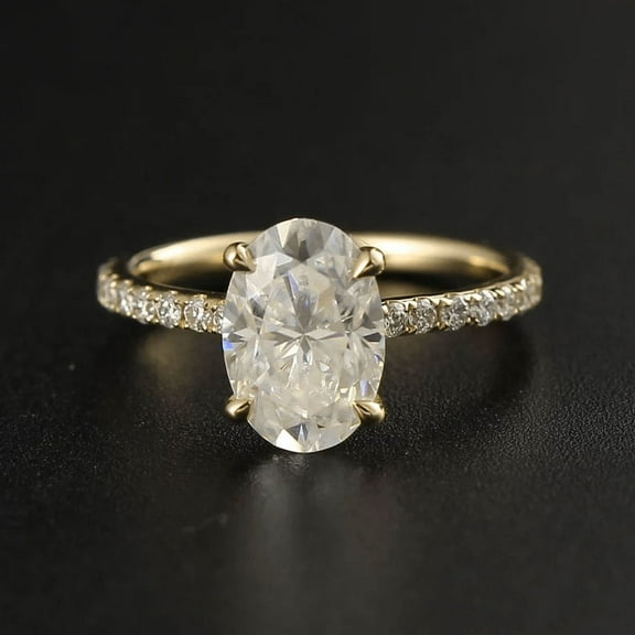 solitaire jewels 2.5CT Oval Moissanite Hidden Halo Engagement Ring For Women, 14K Yellow Gold