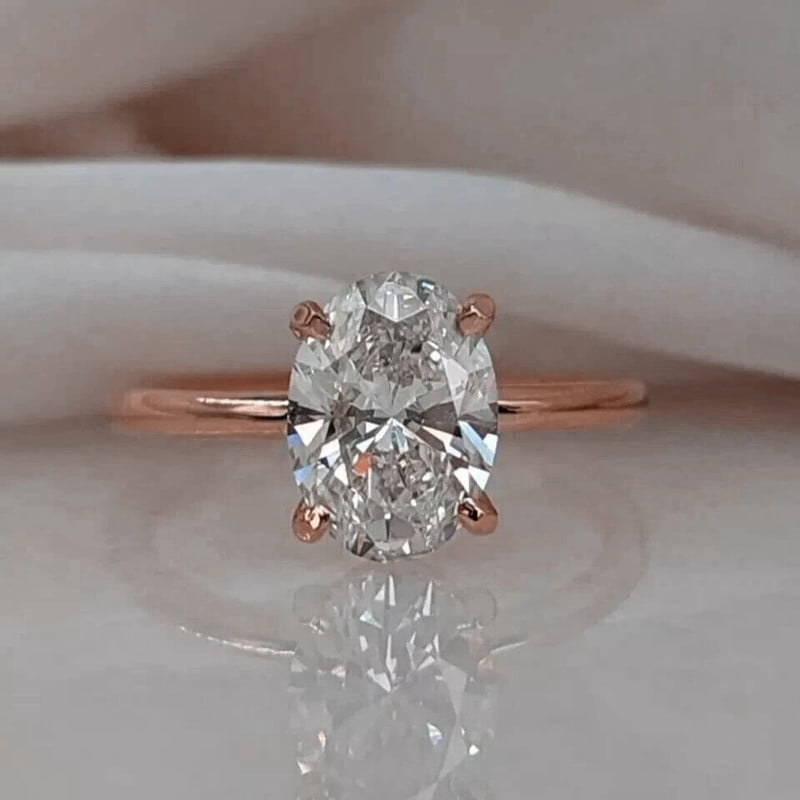 solitaire jewels 2.5CT Oval Moissanite Solitaire Engagement Ring For Women, 10K Rose Gold