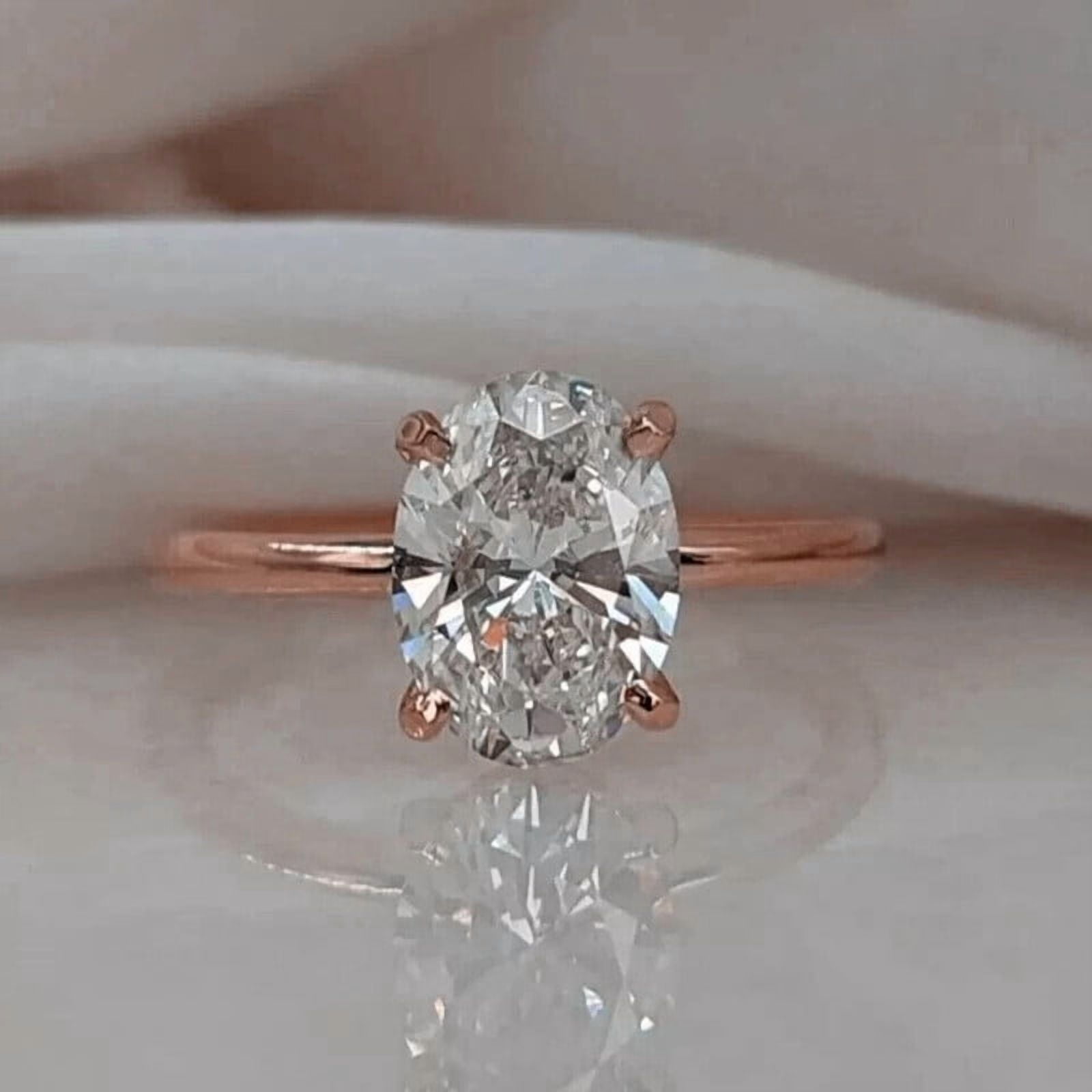 solitaire jewels 2.5CT Oval Moissanite Solitaire Engagement Ring For Women, 14K Rose Gold