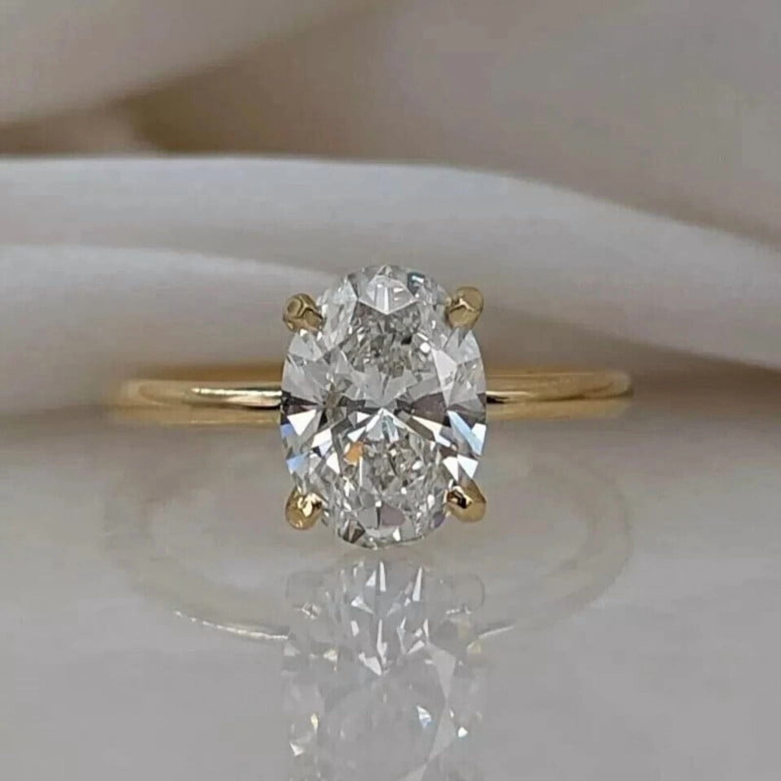 solitaire jewels 2.5CT Oval Moissanite Solitaire Engagement Ring For Women, 18K Yellow Gold