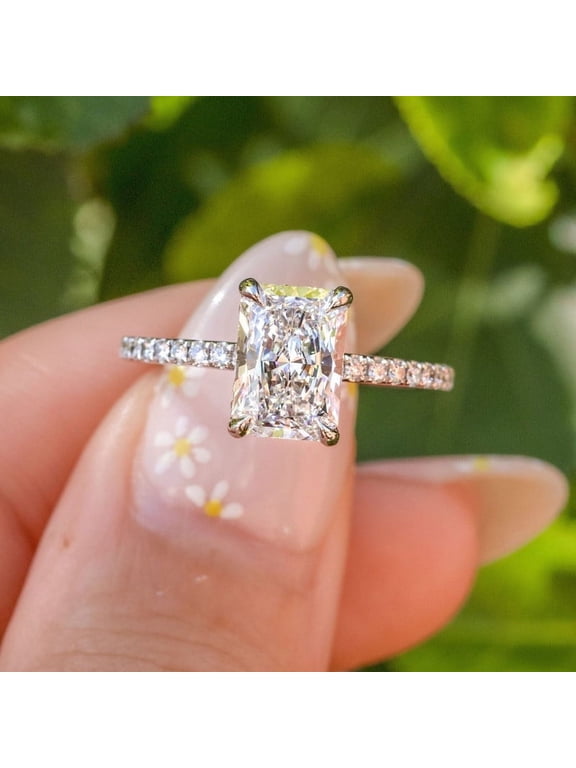 2.5CT Radiant Moissanit Hidden Halo Engagement Ring For Women, 10K Rose Gold