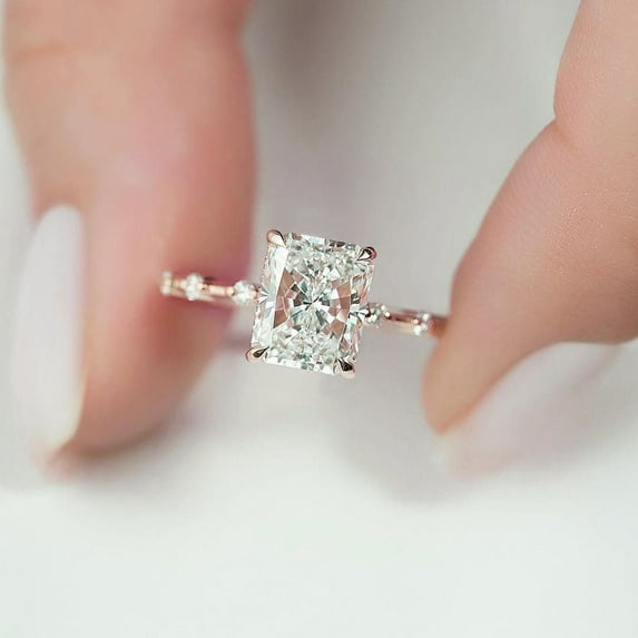 solitaire jewels 2.5CT Radiant Moissanit Hidden Halo Engagement Ring For Women, 14K Rose Gold