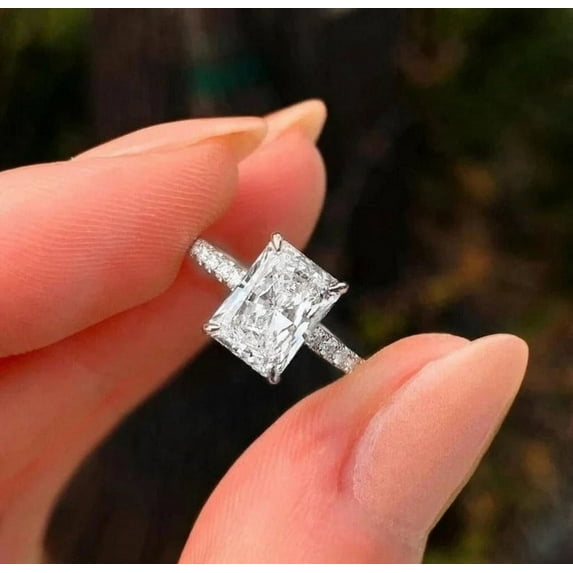 solitaire jewels 2.5CT Radiant Moissanite Hidden HaLo Engagement Ring For Women, 18K White Gold