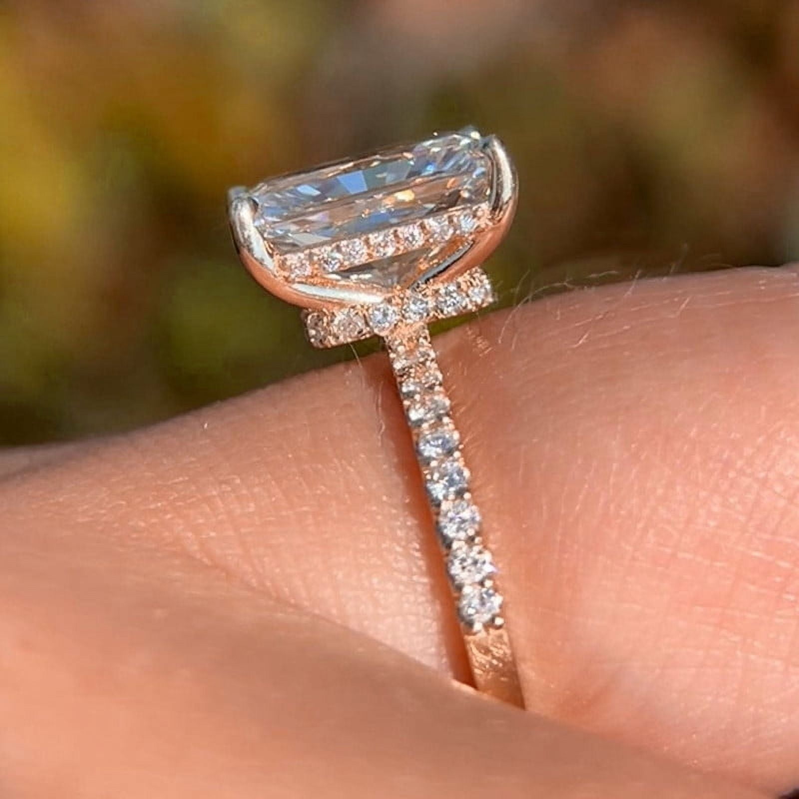solitaire jewels 2.5CT Radiant Moissanite Hidden Halo Engagement Ring For Women, 10K Rose Gold