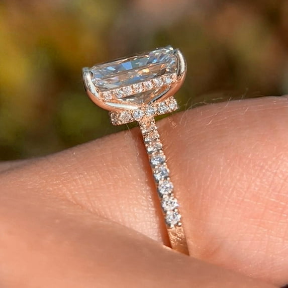solitaire jewels 2.5CT Radiant Moissanite Hidden Halo Engagement Ring For Women, 10K Rose Gold