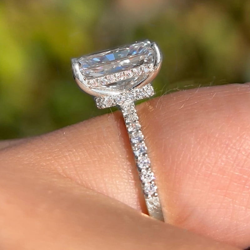 solitaire jewels 2.5CT Radiant Moissanite Hidden Halo Engagement Ring For Women, 10K White Gold