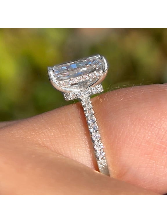 2.5CT Radiant Moissanite Hidden Halo Engagement Ring For Women, 10K White Gold