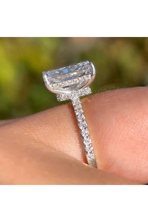 2.5CT Radiant Moissanite Hidden Halo Engagement Ring For Women, 10K White Gold