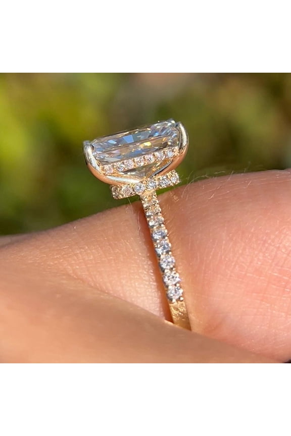 2.5CT Radiant Moissanite Hidden Halo Engagement Ring For Women, 10K Yellow Gold