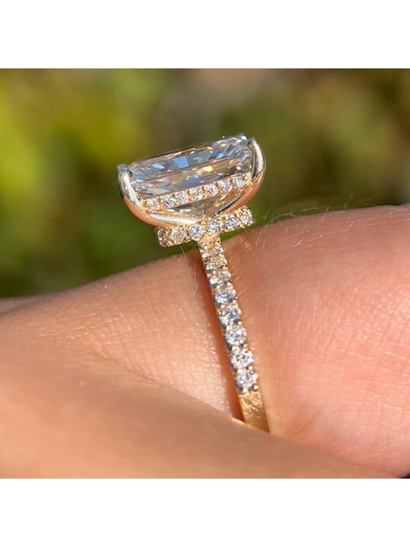 2.5CT Radiant Moissanite Hidden Halo Engagement Ring For Women, 10K Yellow Gold