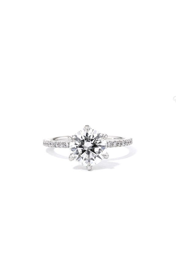 2.5CT Round Moissanite Tulip Setting Engagement Ring For Women, 18K White Gold Plating over Silver, D Color VVS Clarity
