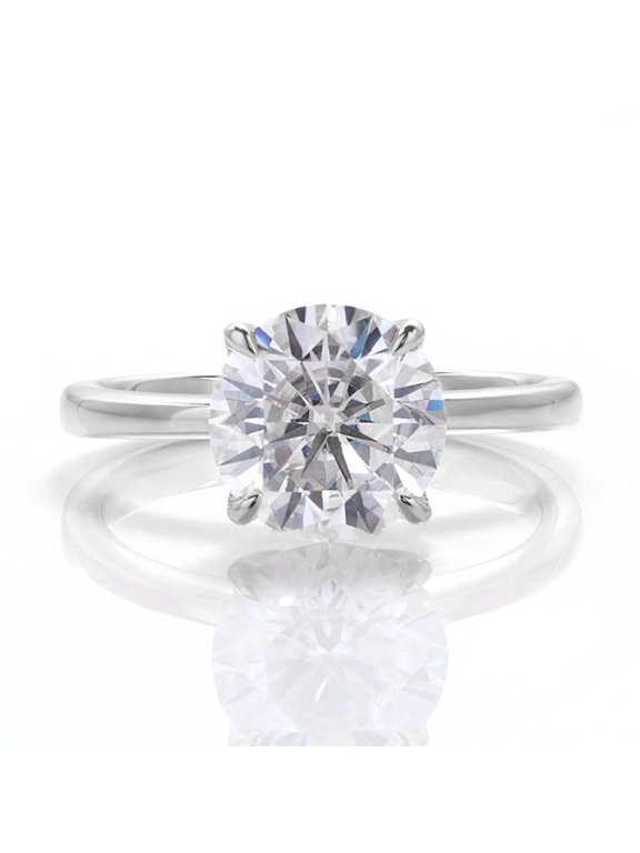 2.5CT Tulip Setting Round Moissanite Engagement Ring For Women, 18K White Gold