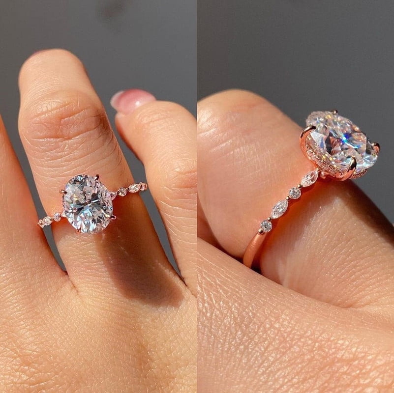 solitaire jewels 2.75CT Oval Hidden Halo Moissanite Engagement Ring For Women, 10K Rose Gold