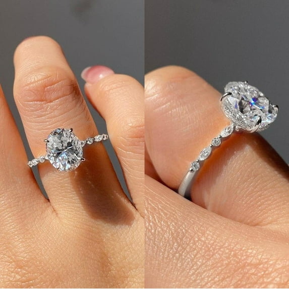 solitaire jewels 2.75CT Oval Hidden Halo Moissanite Engagement Ring For Women, 10K White Gold