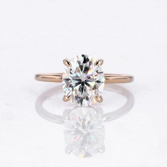 solitaire jewels 2.75CT Oval Moissanit Hidden Halo Engagement Ring For Women, 14K Rose Gold