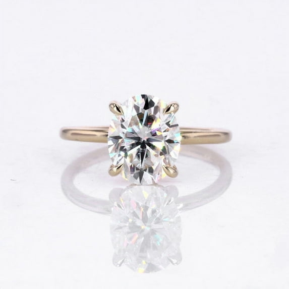 solitaire jewels 2.75CT Oval Moissanit Hidden Halo Engagement Ring For Women, 14K Yellow Gold