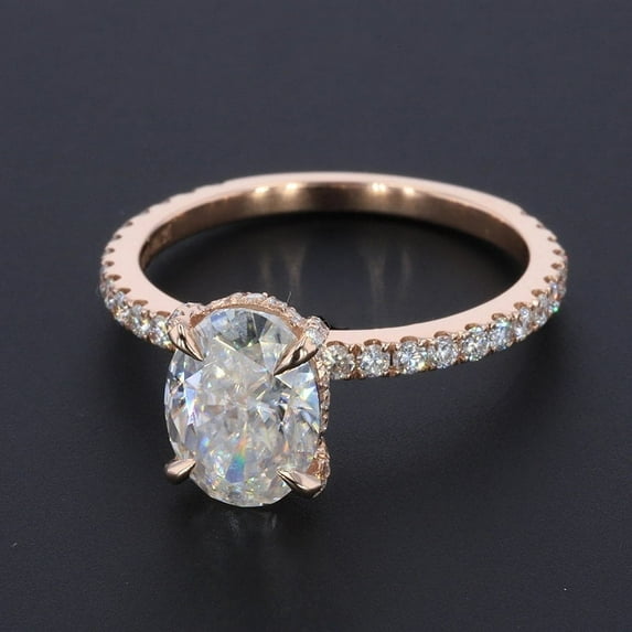 solitaire jewels 2.75CT Oval Moissanite Hidden Halo Engagement Ring For Women, 10K Rose Gold