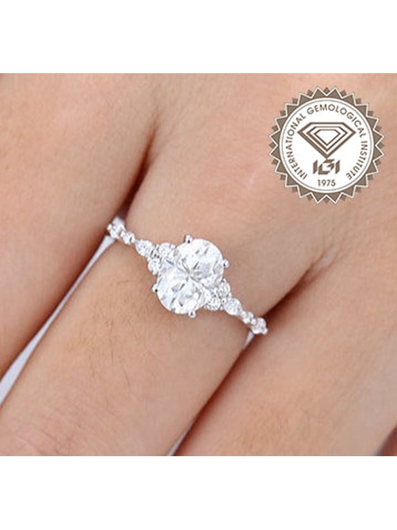 2CT Art Deco IGI Certified Oval Lab Grown Diamond Engagement Ring For Women, 18K White Gold, EF Color VS Clarity