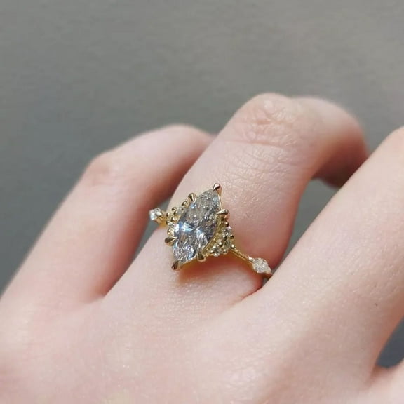 solitaire jewels 2CT Art Deco Marquise Moissanite Solitaire Engagement Ring For Women, 14K Yellow Gold