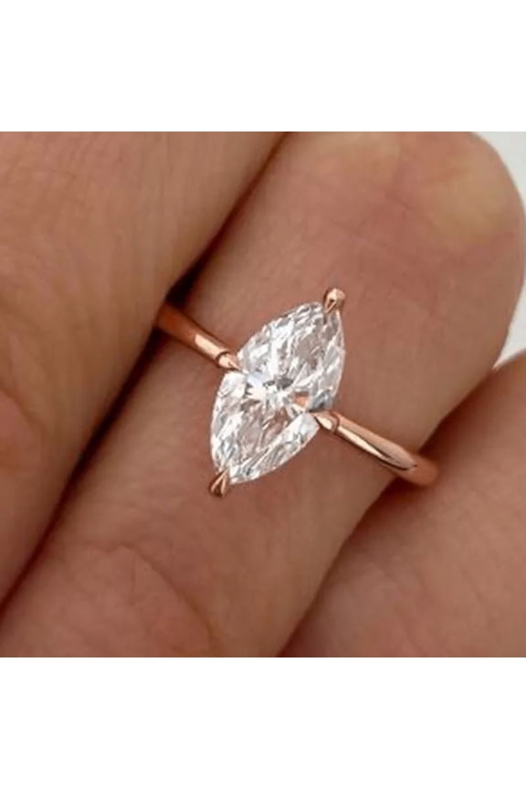 2CT Compass Setting Marquise Moissanite Solitaire Engagement Ring For Women, 14K Rose Gold