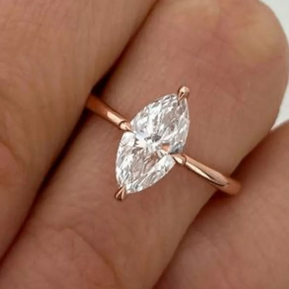 solitaire jewels 2CT Compass Setting Marquise Moissanite Solitaire Engagement Ring For Women, 18K Rose Gold