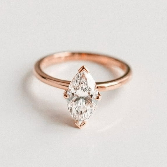 solitaire jewels 2CT Compass setting Marquise Moissanite Solitaire Engagement Ring For Women, 18K Rose Gold