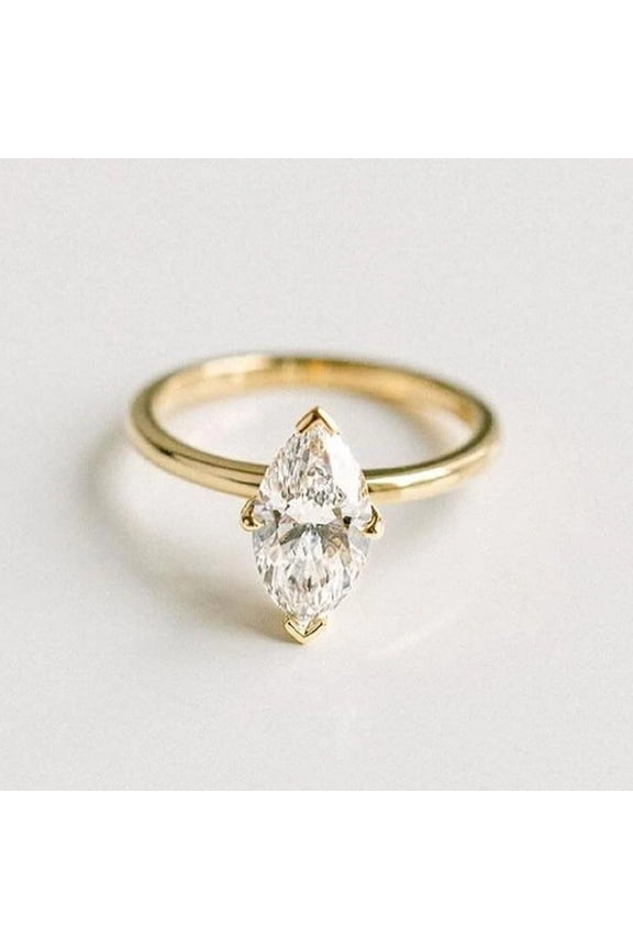 2CT Compass setting Marquise Moissanite Solitaire Engagement Ring For Women, 18K Yellow Gold